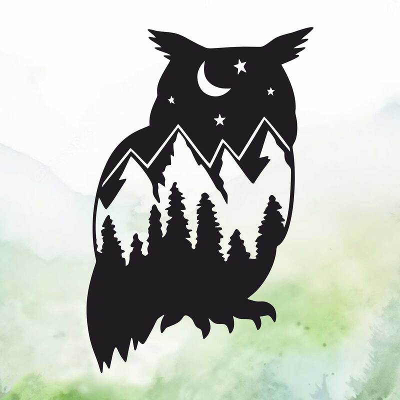 Owl with night sky and mountains vinyl decal