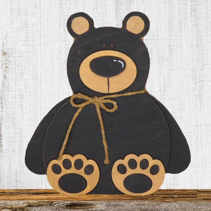 Handmade wood black bear decor for cabin or nursery.