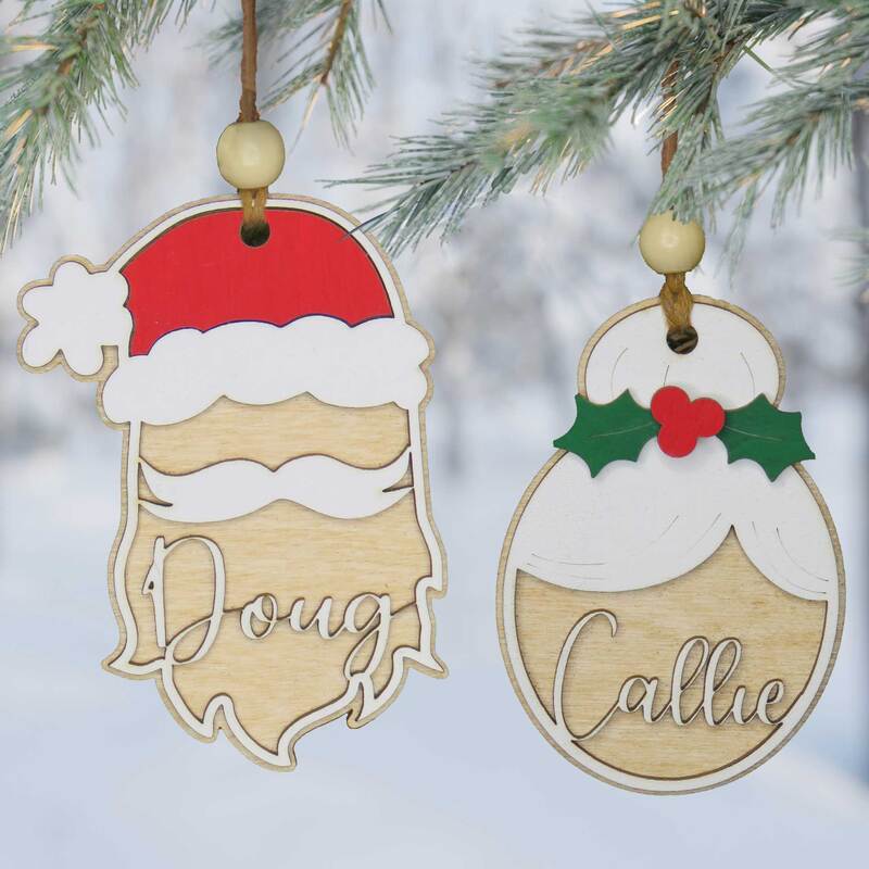 Personalized wood Santa or Mrs. Clause Christmas ornament.
